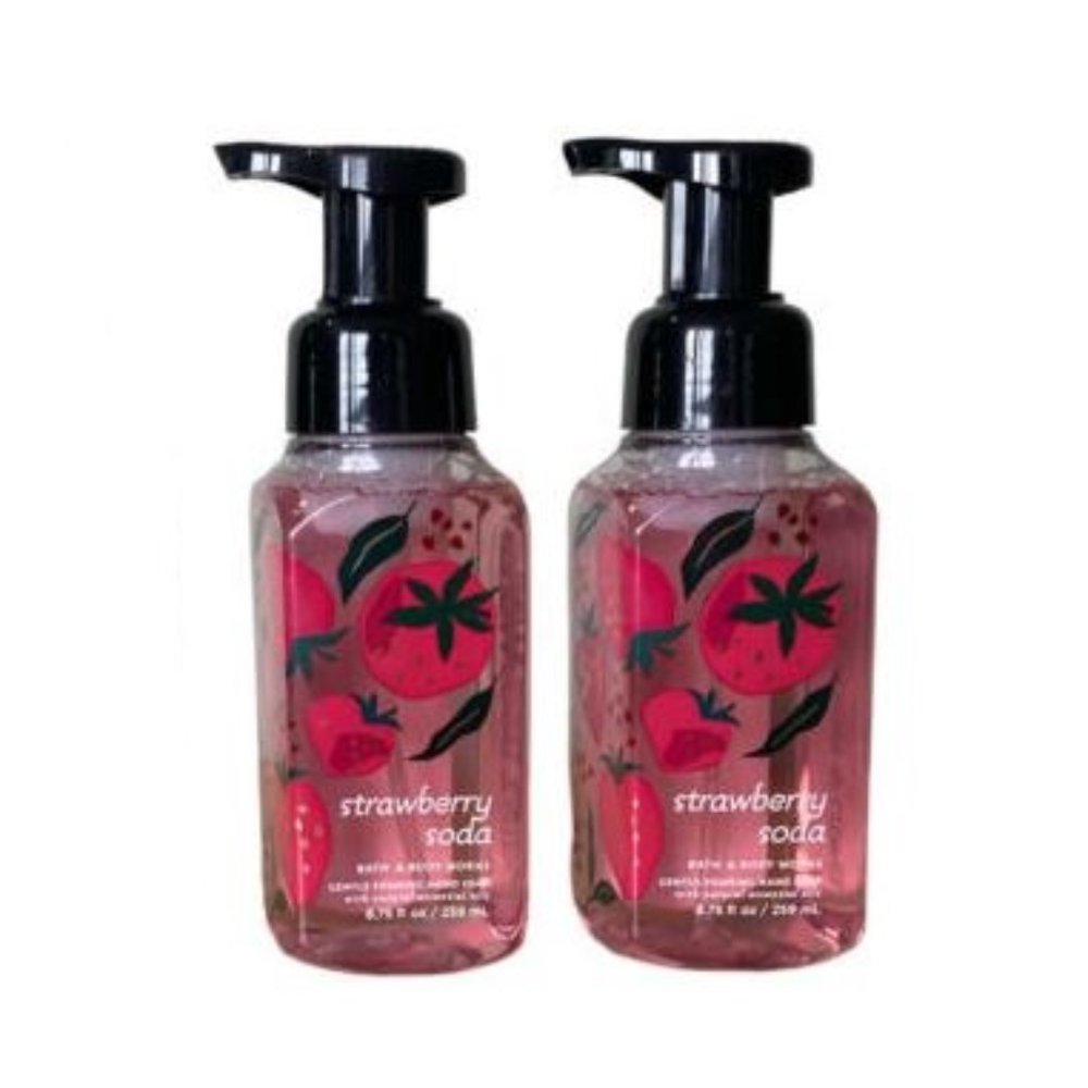 BATH & BODY WORKS STRAWBERRY SODA FOAMING HAND SOAP SET OF 2 SELTZER FRUITY NEW!